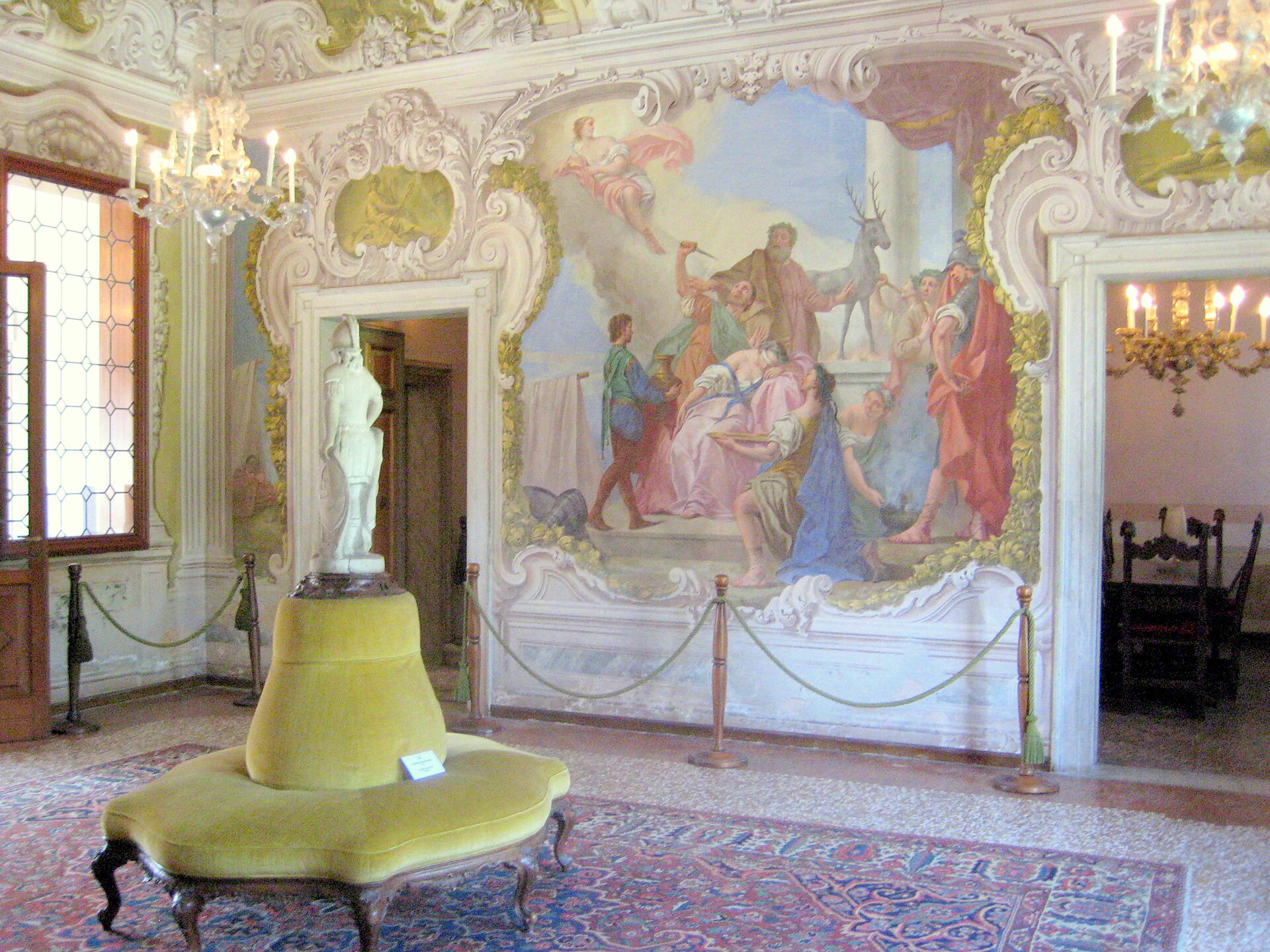 The frescoed hall of Villa Widmann Rezzonico Foscari at Mira, one of the villas open to visitors during the Brenta cruise